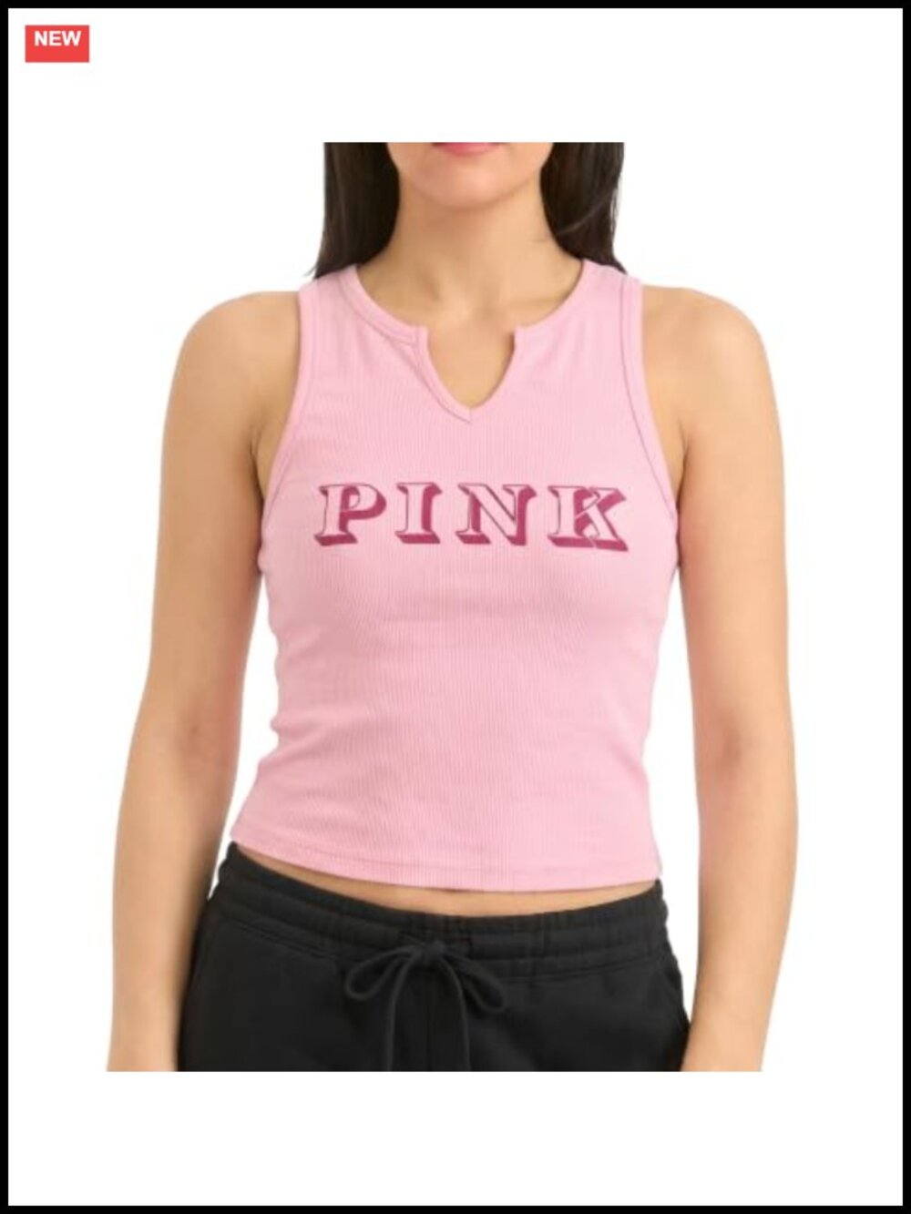 Cotton Ribbed Cropped Tank Top Sleeveless Notch Neck
